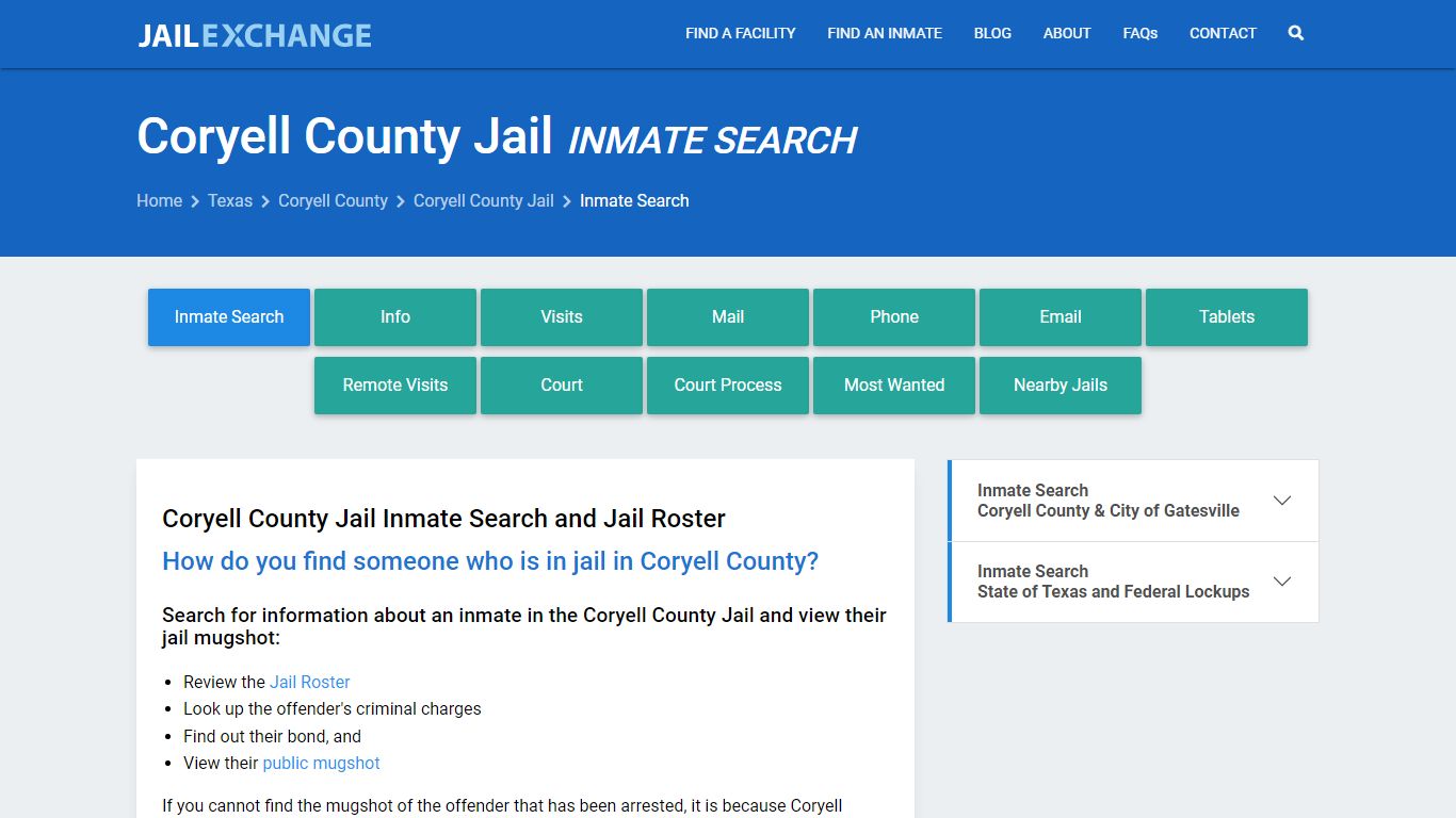 Coryell County Jail Inmate Search - Jail Exchange